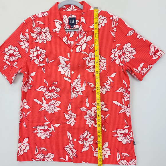 Gap Hawaiian Seersucker Button Up Shirt Floral Cotton Men M White Red Travel - Picture 3 of 12